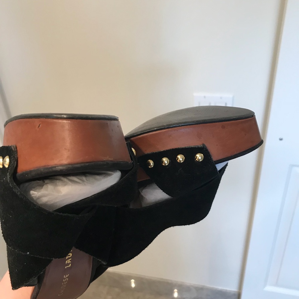 Chinese Laundry Black Suede Chunky Wooden Heel - Picture 6 of 6
